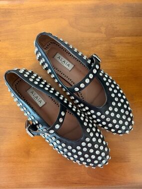 Alaia Black Crystal-Studded Mary Jane Flats